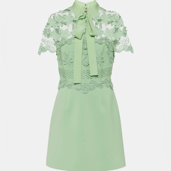 ELIE SAAB FLORAL APPLIQUÉ GREEN SILK MINI DRESS - Picture 1 of 7